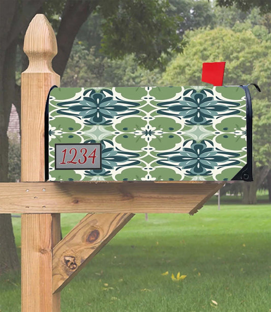 A Seamless Pattern With Blue Flowers And Green Leaves Mailbox Cover