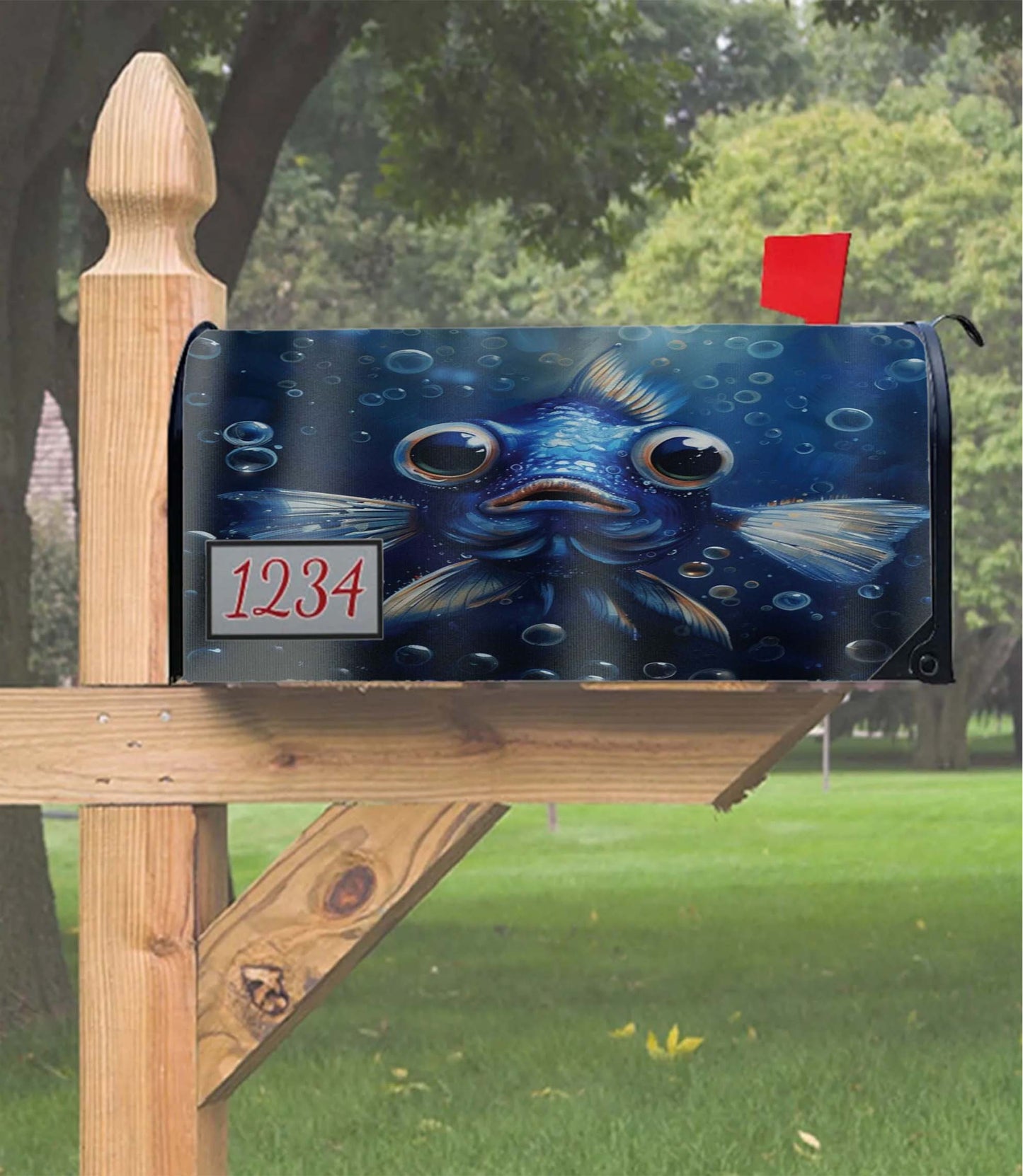 Adorable Blue Fish Mailbox Cover