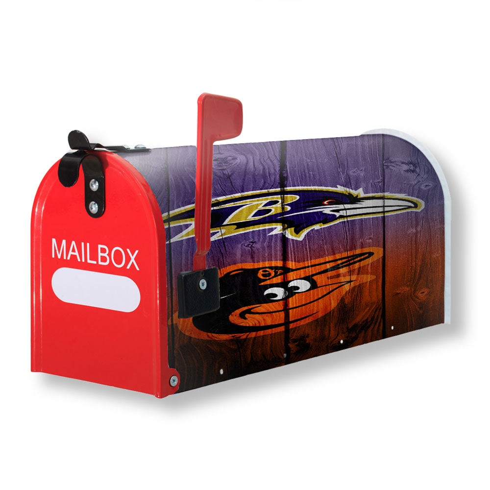 Baltimore Ravens Nfl Orioles Mlb Logo Dark Wood Magnetic Mailbox Cover - 18.0" x 21.0"