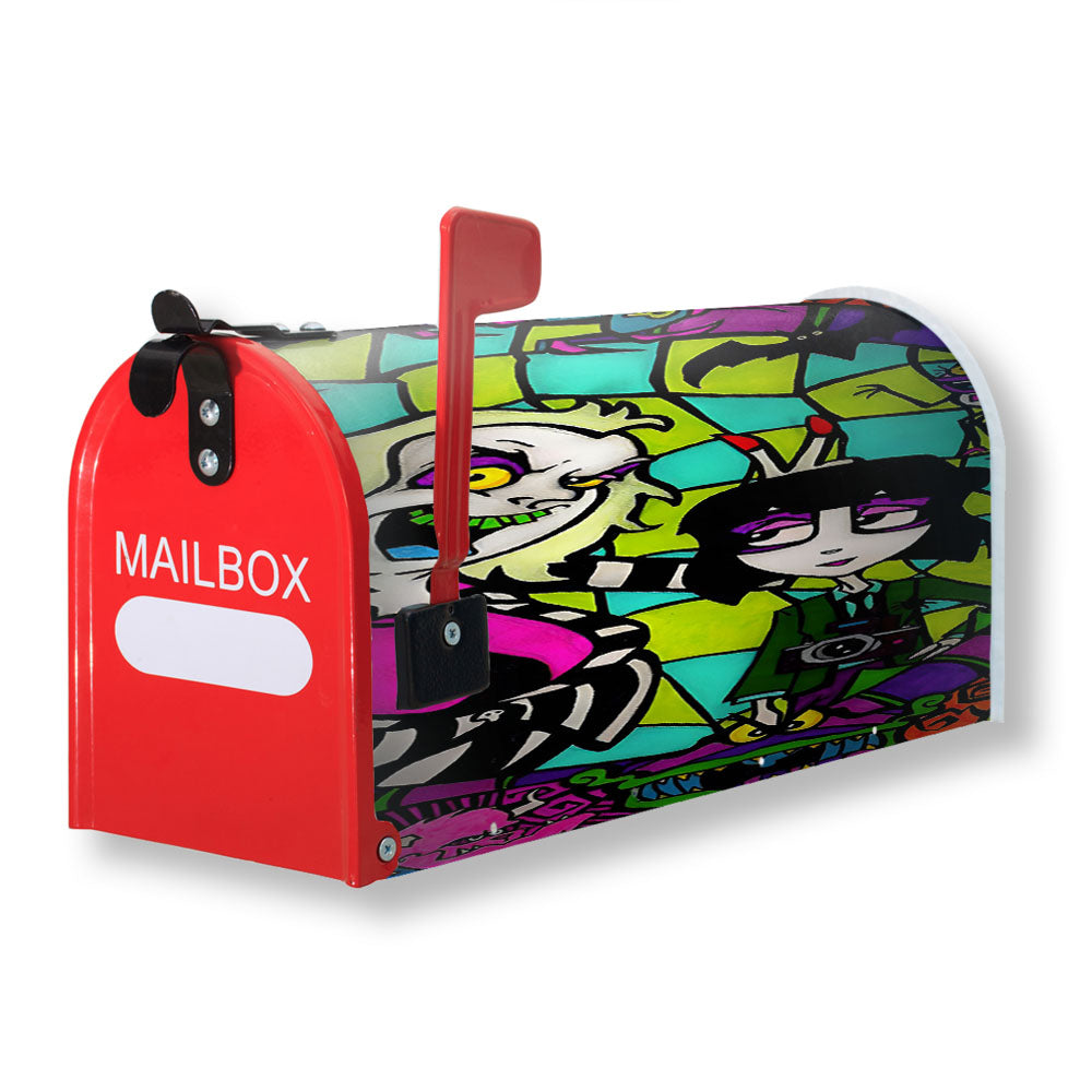Beetlejuice Tim Burton Cartoon Glass Magnetic Mailbox Cover - 18.0" x 21.0"
