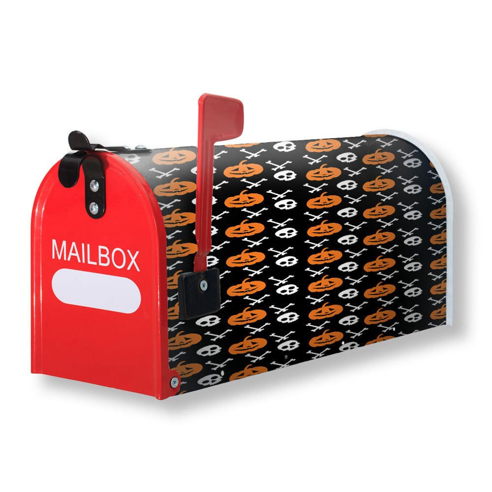 Black Pattern Pumpkins Bone And Head Skeleton Halloween Magnetic Mailbox Cover - 18.0" x 21.0"