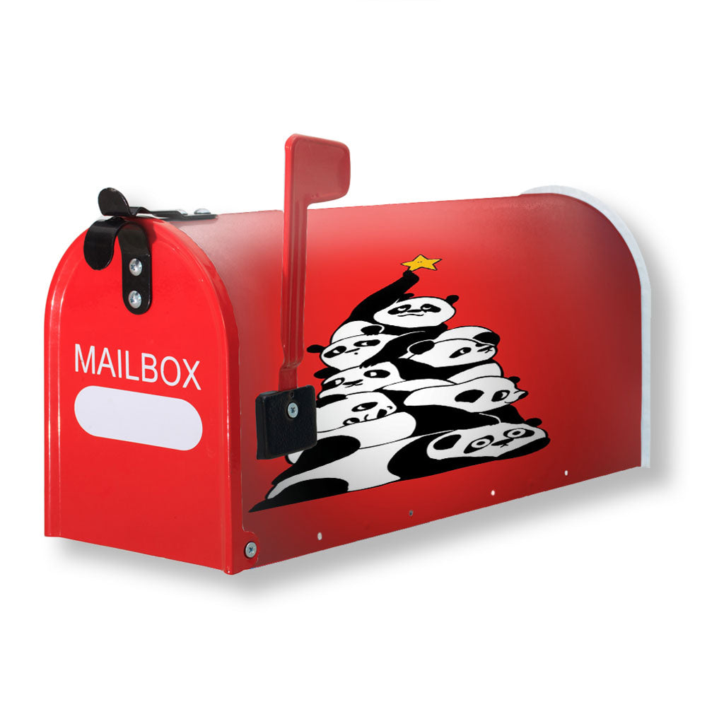 Christmas Tree Pandas Red Magnetic Mailbox Cover - 18.0" x 21.0"