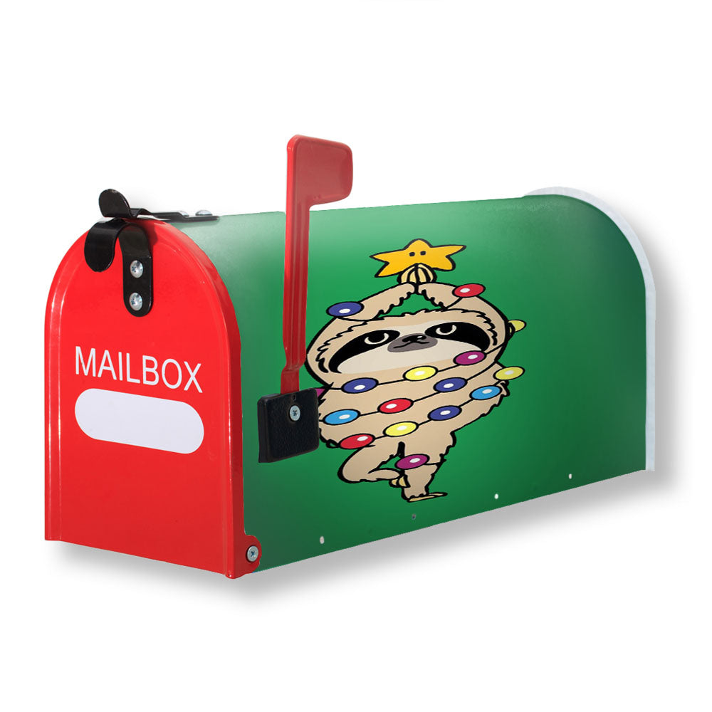 Merry Christmas Sloth Art Magnetic Mailbox Cover - 18.0" x 21.0"