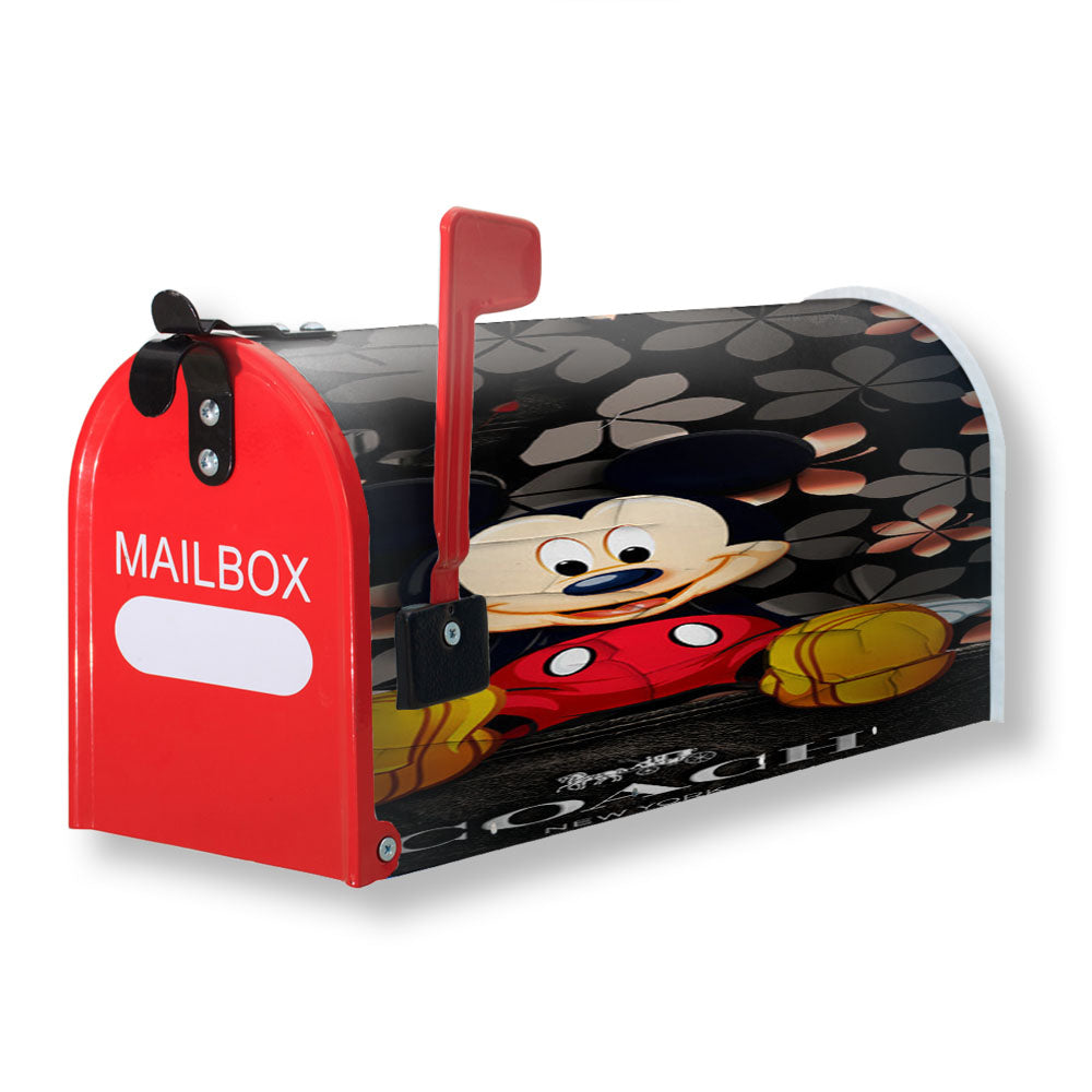 Mickey Mouse Coach Black Flowers Magnetic Mailbox Cover - 18.0" x 21.0"
