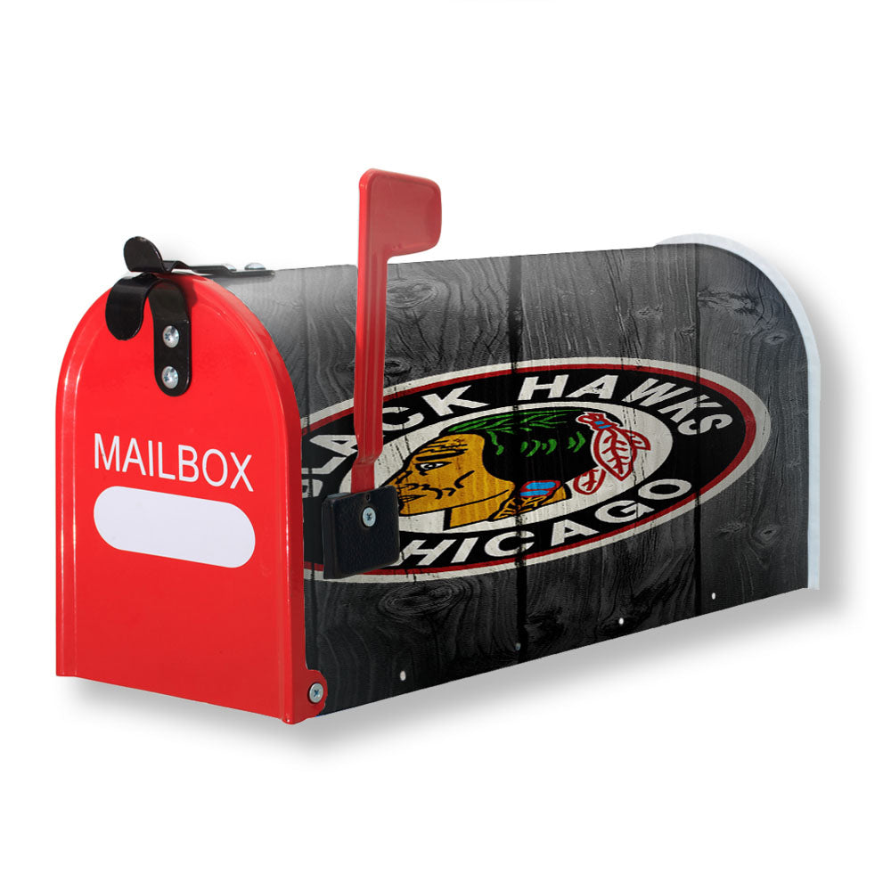 Old Chicago Blackhawks Nhl Logo Dark Wood Wallpaper Magnetic Mailbox Cover - 18.0" x 21.0"