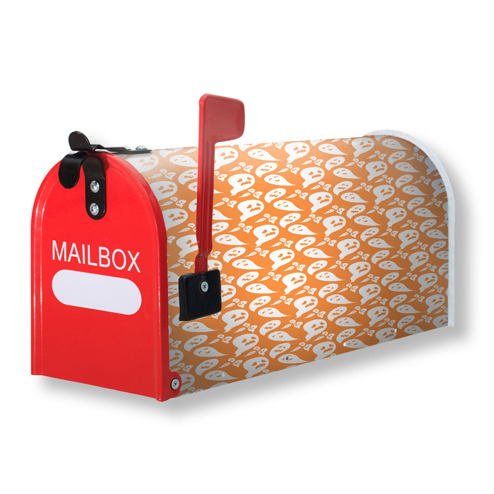 Orange Ghosts Pattern Halloween Magnetic Mailbox Cover - 18.0" x 21.0"