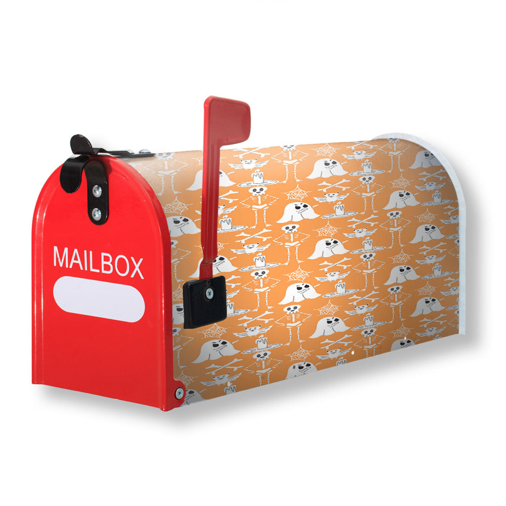 Orange Pattern Halloween Ghost Skeleton Magnetic Mailbox Cover - 18.0" x 21.0"