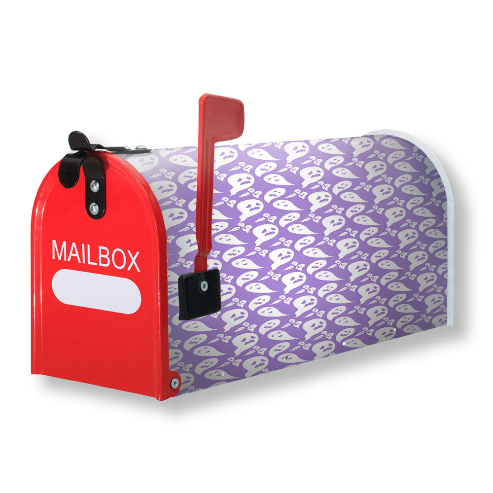 Purple Ghosts Pattern Halloween Magnetic Mailbox Cover - 18.0" x 21.0"