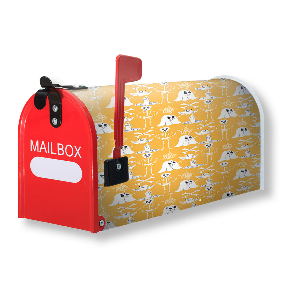Yellow Pattern Halloween Ghost Skeleton Magnetic Mailbox Cover - 18.0" x 21.0"