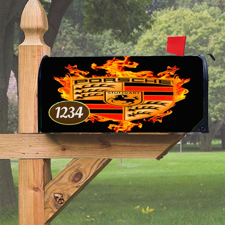 Porsche Logo Decals Fire Magnetic Mailbox Cover 18" X 21" Outdoor Decor