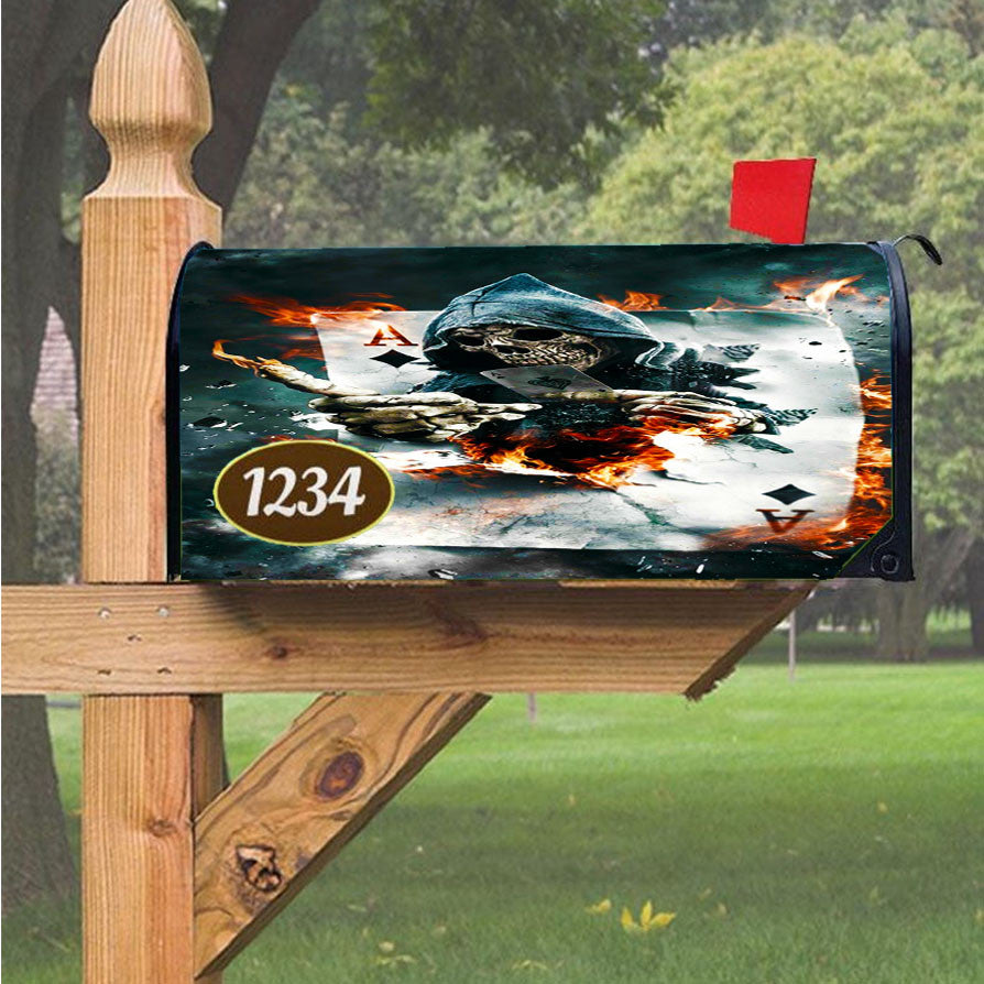 Skull Burn Ace Card Magnetic Mailbox Cover 18" X 21" Outdoor Decor