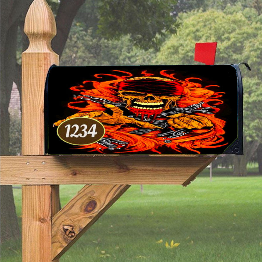 Skull Chain Fire Magnetic Mailbox Cover 18" X 21" Outdoor Decor