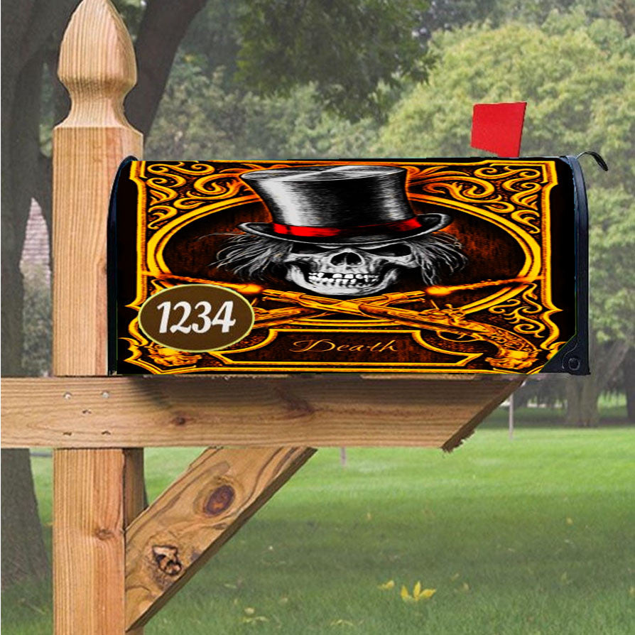 Skull Death Gun Magnetic Mailbox Cover 18" X 21" Outdoor Decor