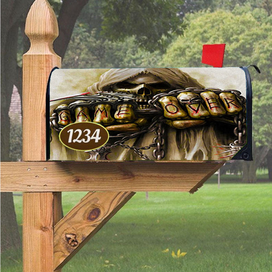 Skull Game Over Magnetic Mailbox Cover 18" X 21" Outdoor Decor