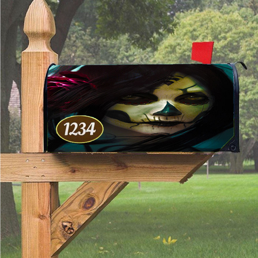 Skull Girl Magnetic Mailbox Cover 18" X 21" Outdoor Decor