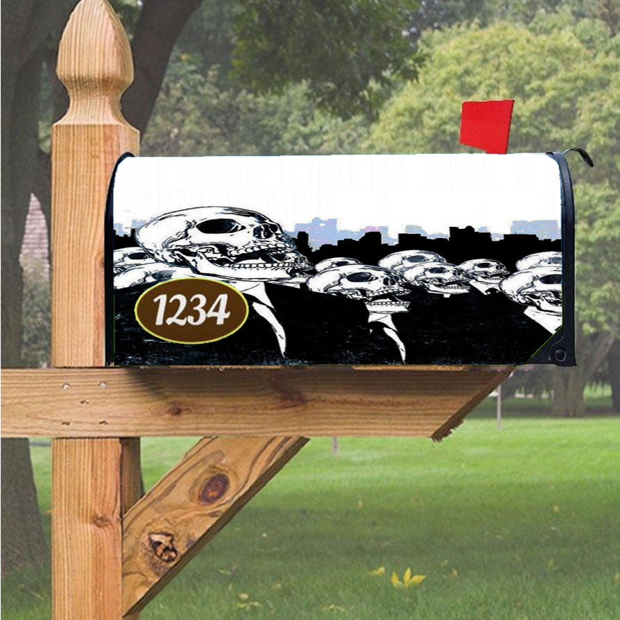 Skulls Black Suit Magnetic Mailbox Cover 18" X 21" Outdoor Decor