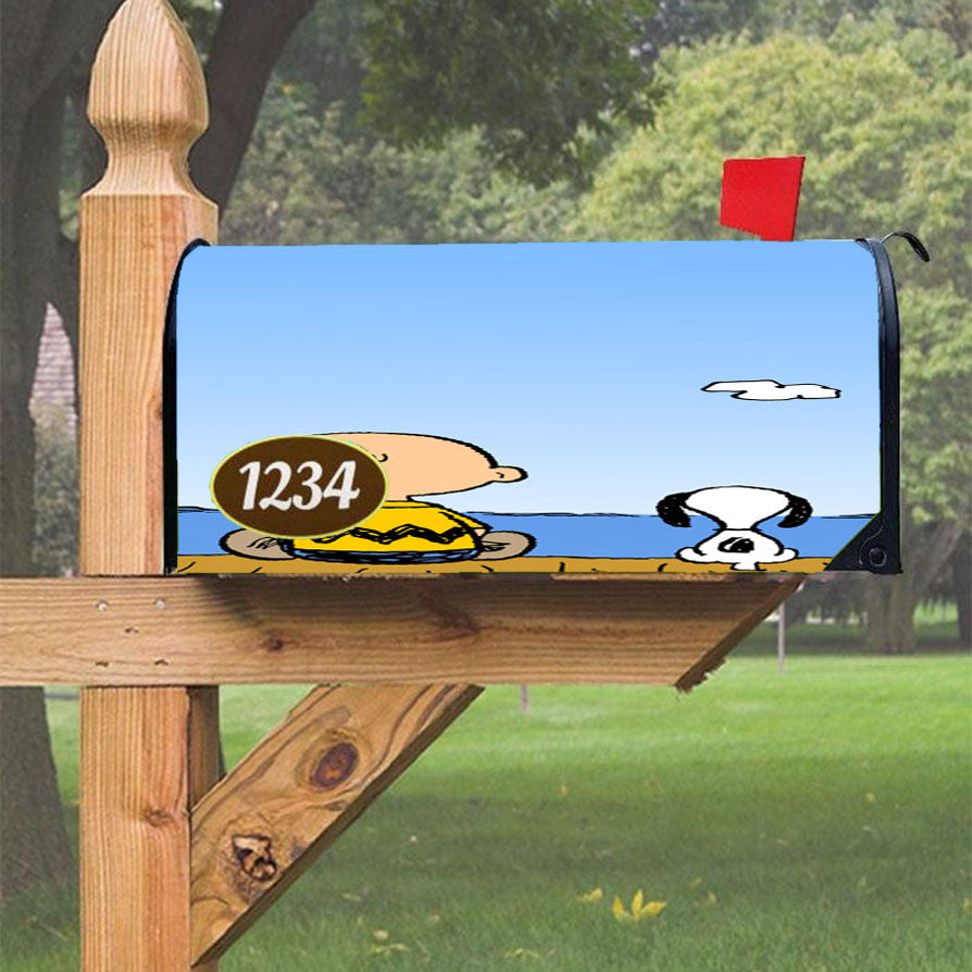 Snoopy And Charlie Brown Christmas Lights Apple Magnetic Mailbox Cover 18" X 21" Outdoor Decor