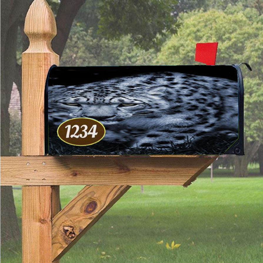 Snow Leopard Black Magnetic Mailbox Cover 18" X 21" Outdoor Decor
