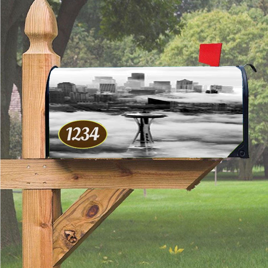 Space Needle Clouds Magnetic Mailbox Cover 18" X 21" Outdoor Decor