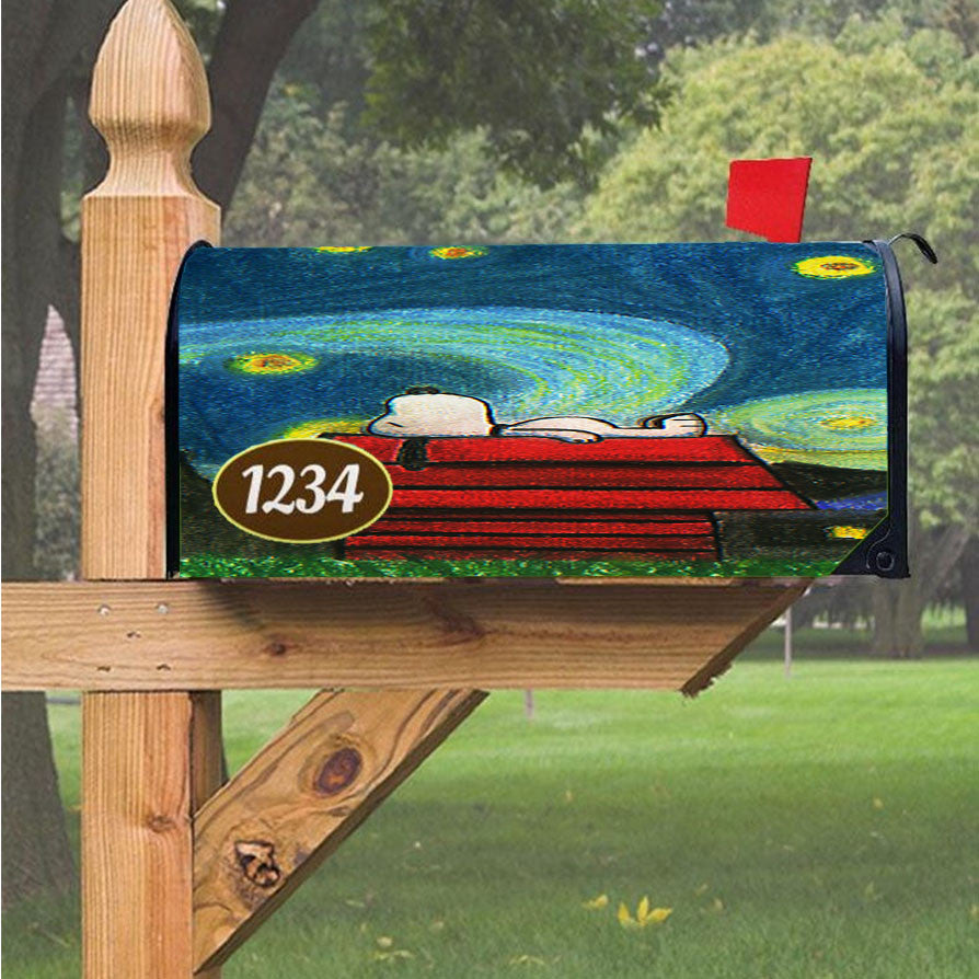 Starry Night Snoopy Magnetic Mailbox Cover 18" X 21" Outdoor Decor