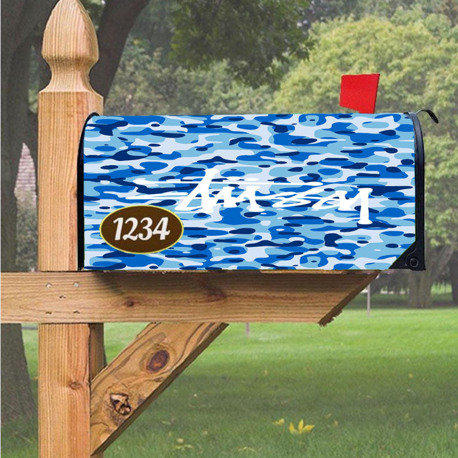 Stussy Bape Camouflage Blue Magnetic Mailbox Cover 18" X 21" Outdoor Decor