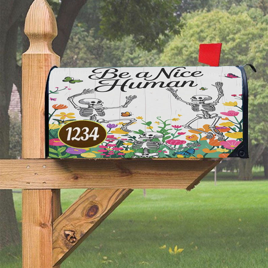 Summer Floral Skeletons Magnetic Mailbox Cover 18" X 21" Outdoor Decor