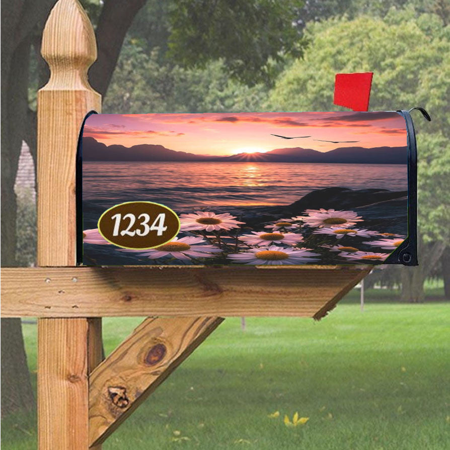 Sunset And Flowers Magnetic Mailbox Cover 18" X 21" Outdoor Decor