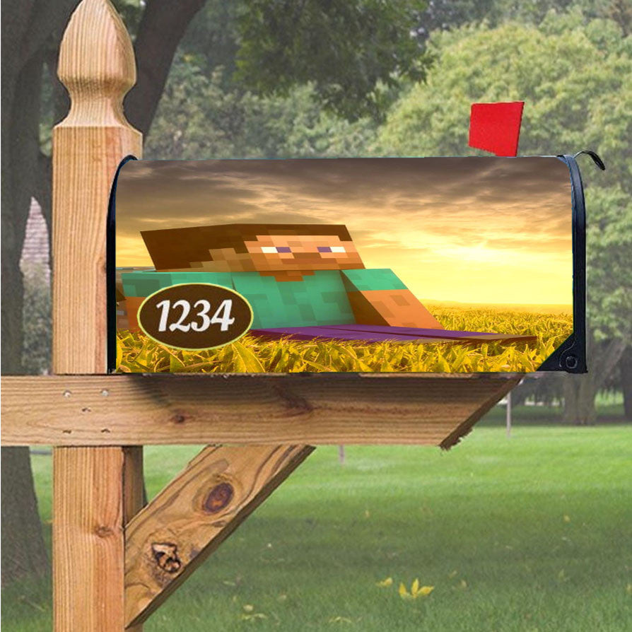 Sunset With Minecraft Magnetic Mailbox Cover 18" X 21" Outdoor Decor