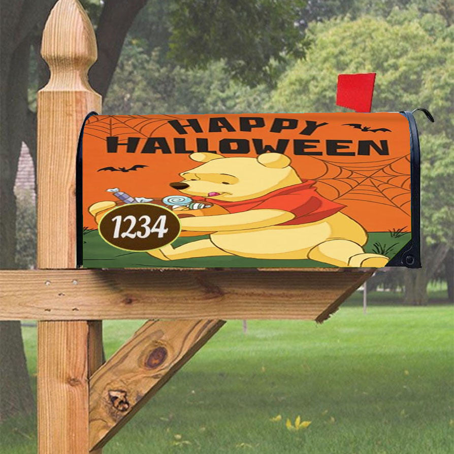 Happy Halloween Winnie The Pooh Magnetic Mailbox Cover 18" X 21" Outdoor Decor