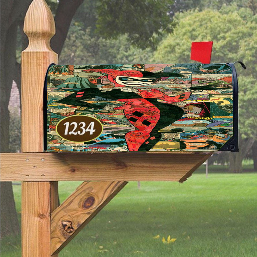 Harley Quinn Comic Collage Magnetic Mailbox Cover 18" X 21" Outdoor Decor