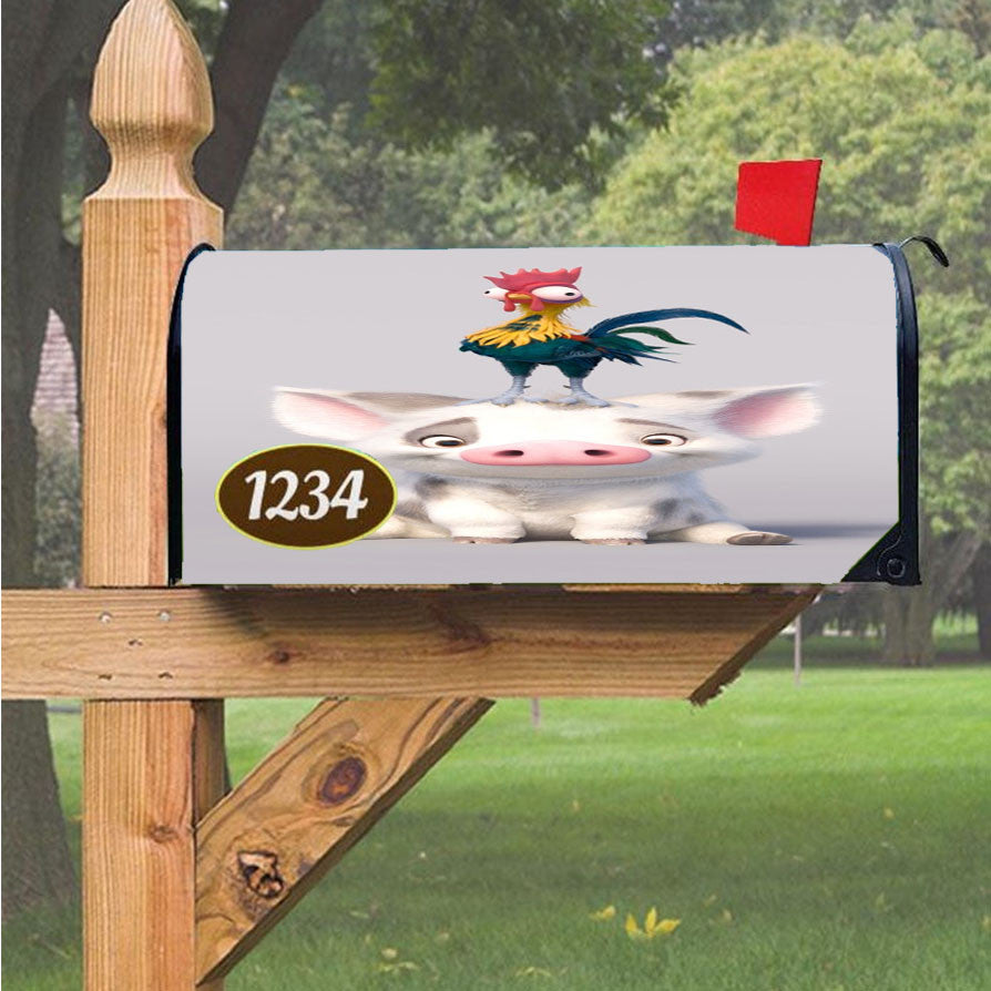 Hei Hei Chicken And Pua Moana Magnetic Mailbox Cover 18" X 21" Outdoor Decor