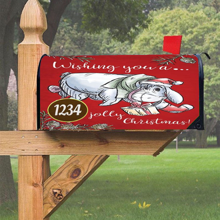 Holly Jolly Christmas Eeyore Magnetic Mailbox Cover 18" X 21" Outdoor Decor