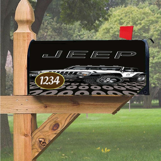 Jeep White Car Magnetic Mailbox Cover 18" X 21" Outdoor Decor