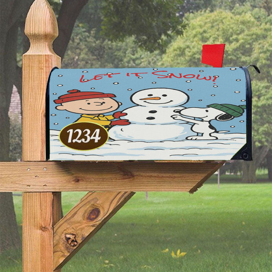 Let It Snow Charlie Brown Snowman Magnetic Mailbox Cover 18" X 21" Outdoor Decor