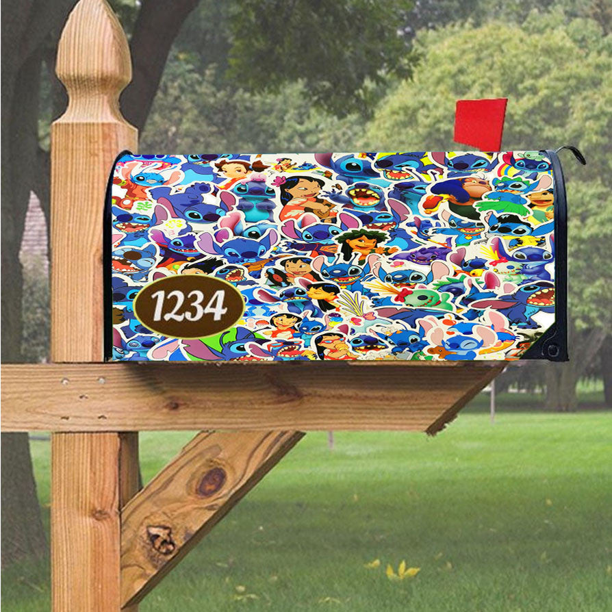 Many Lilo And Stitch Cute Cartoon Characters Collage Magnetic Mailbox Cover 18" X 21" Outdoor Decor