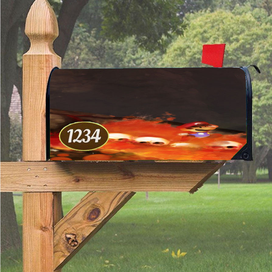Mario And Skull Fire Lava Magnetic Mailbox Cover 18" X 21" Outdoor Decor