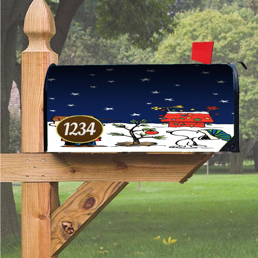 Merry Christmas Charlie Brown Snoopy Wallpaper Magnetic Mailbox Cover 18" X 21" Outdoor Decor