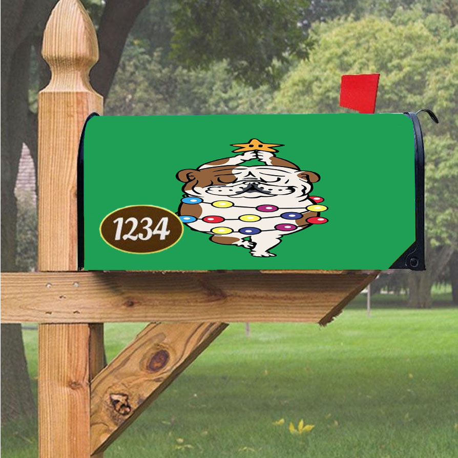Merry Christmas English Bulldog Magnetic Mailbox Cover 18" X 21" Outdoor Decor
