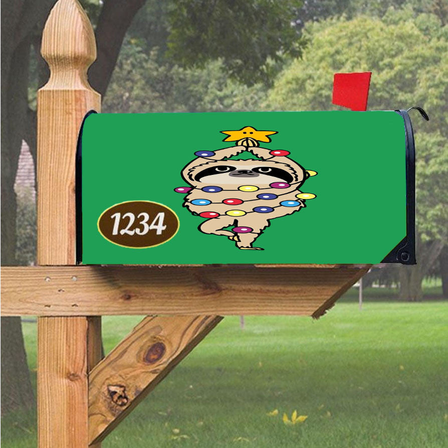 Merry Christmas Sloth Art Magnetic Mailbox Cover 18" X 21" Outdoor Decor
