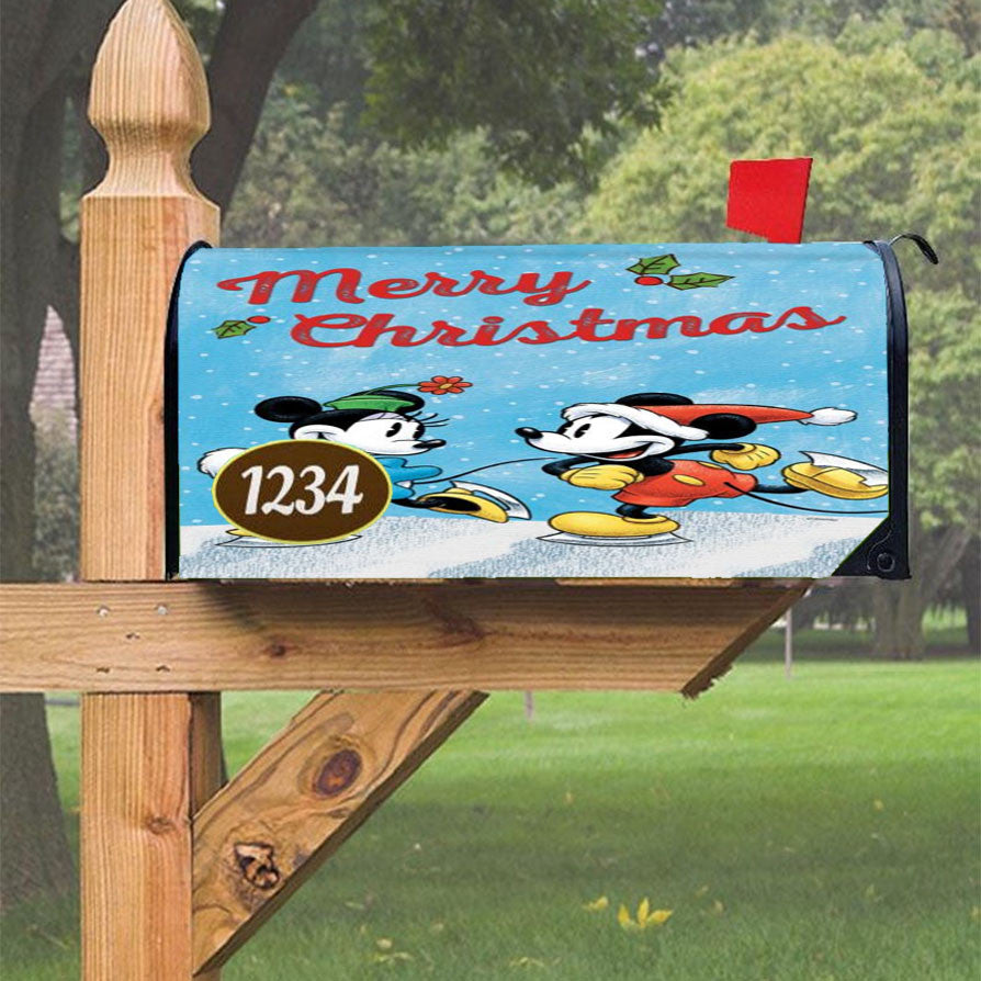 Merry Mickey & Minnie Magnetic Mailbox Cover 18" X 21" Outdoor Decor