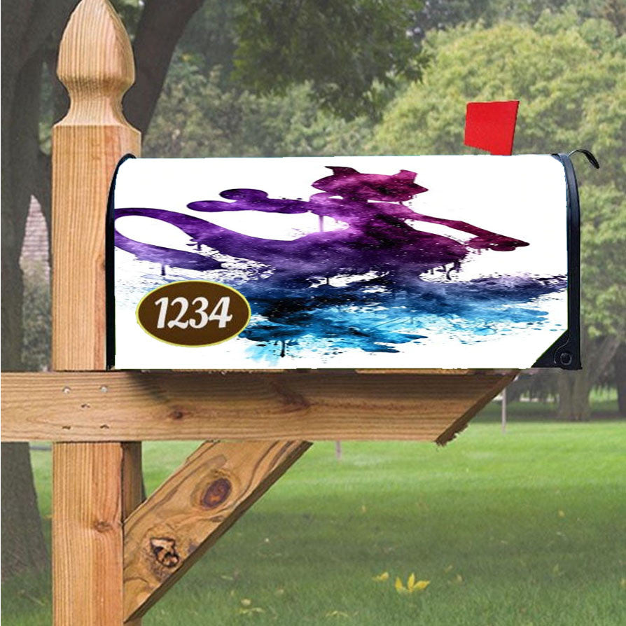 Mewtwo Galaxy Pokemon Silhouette Art Magnetic Mailbox Cover 18" X 21" Outdoor Decor