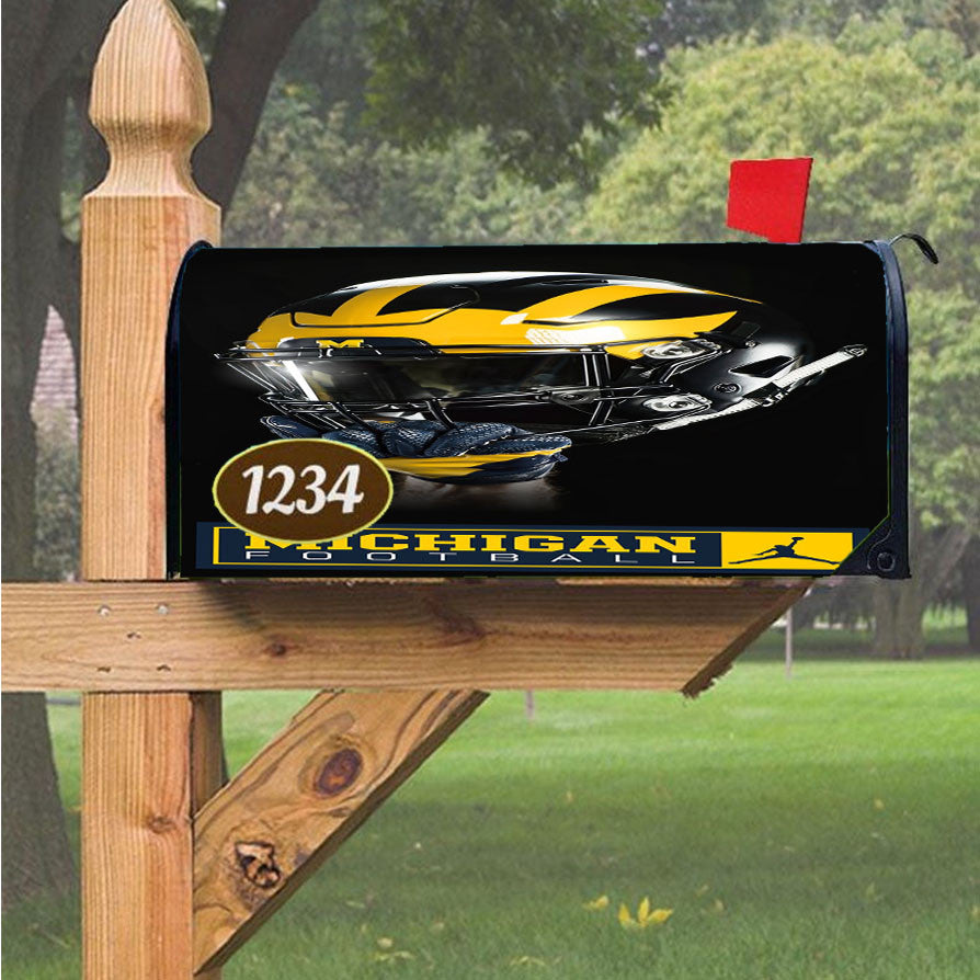 Michigan Wolverine Helmet Football Magnetic Mailbox Cover 18" X 21" Outdoor Decor