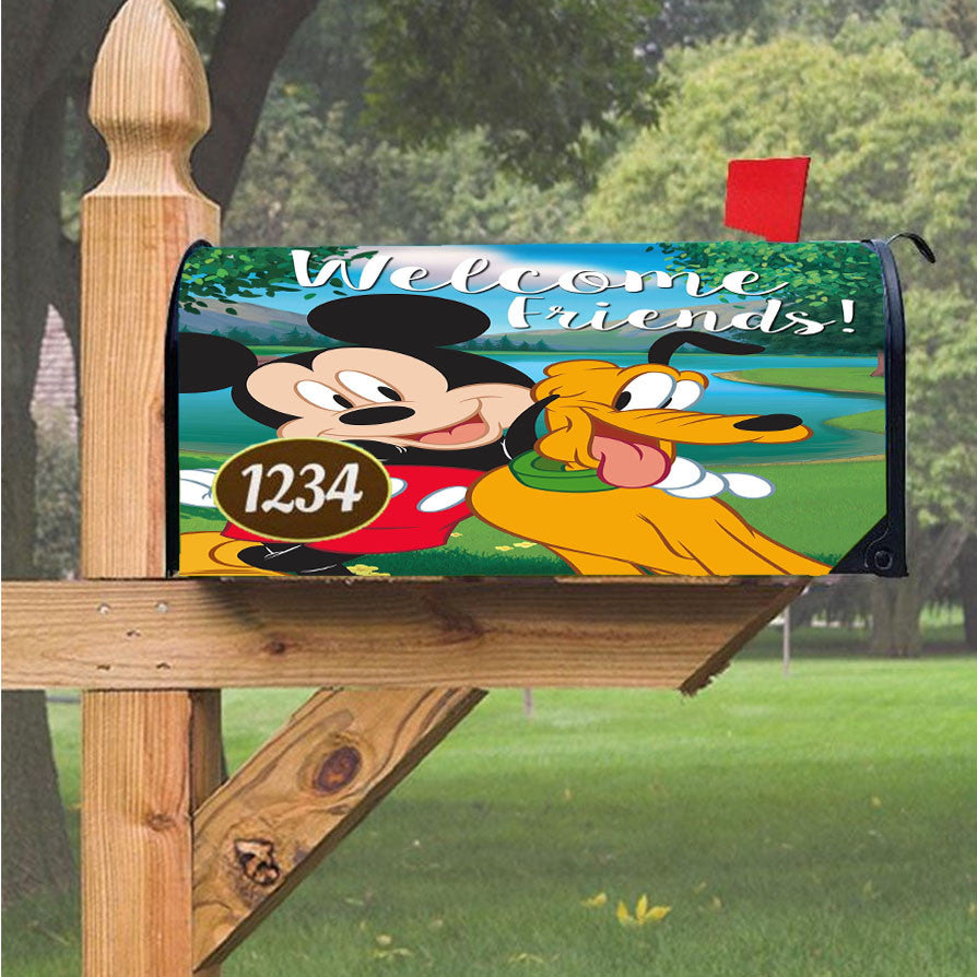 Mickey & Pluto Welcome Friends Magnetic Mailbox Cover 18" X 21" Outdoor Decor