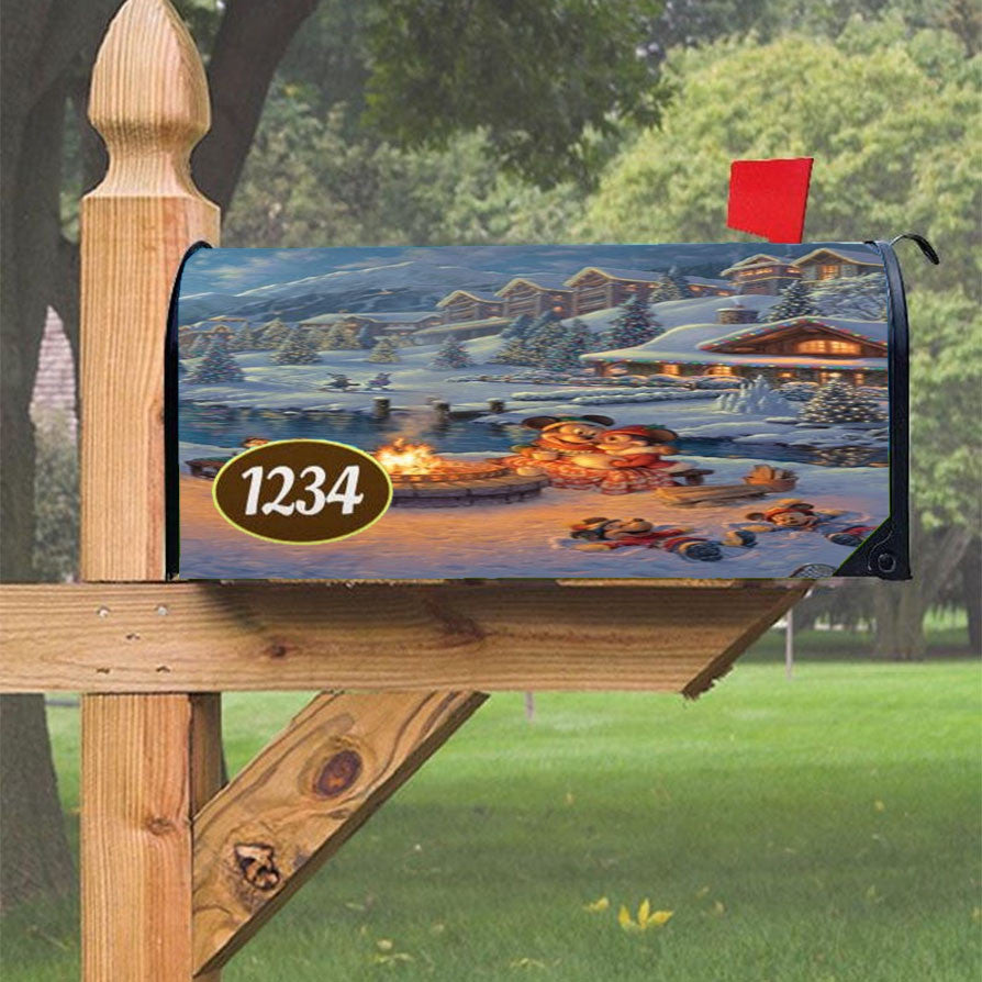 Mickey And Minnie Christmas Lodge Magnetic Mailbox Cover 18" X 21" Outdoor Decor