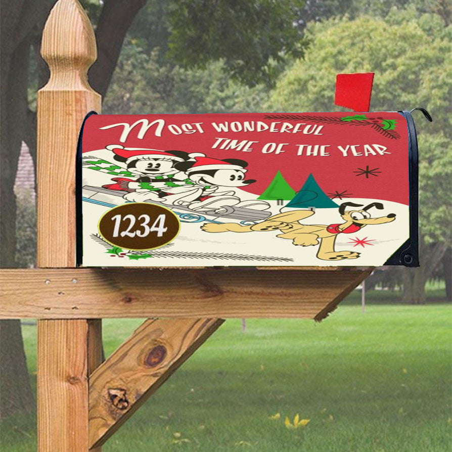 Mickey And Minnie Sledding Magnetic Mailbox Cover 18" X 21" Outdoor Decor