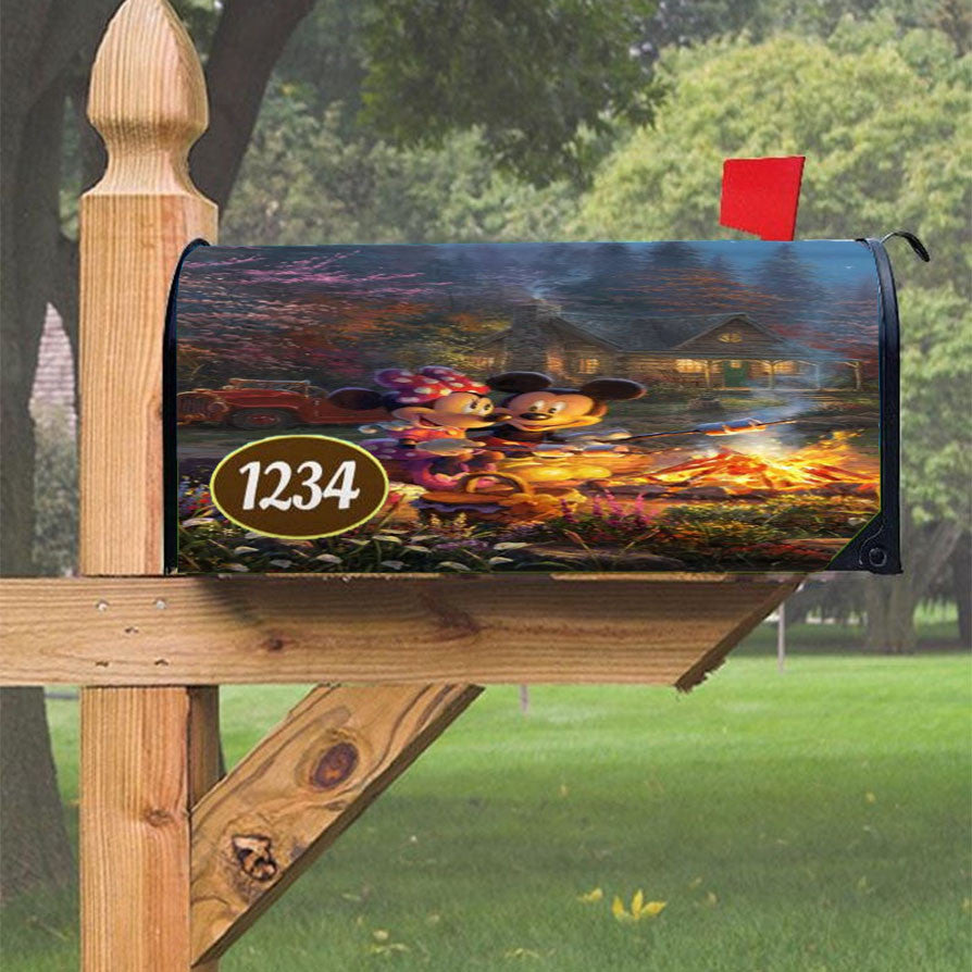 Mickey And Minnie Sweetheart Campfire Magnetic Mailbox Cover 18" X 21" Outdoor Decor
