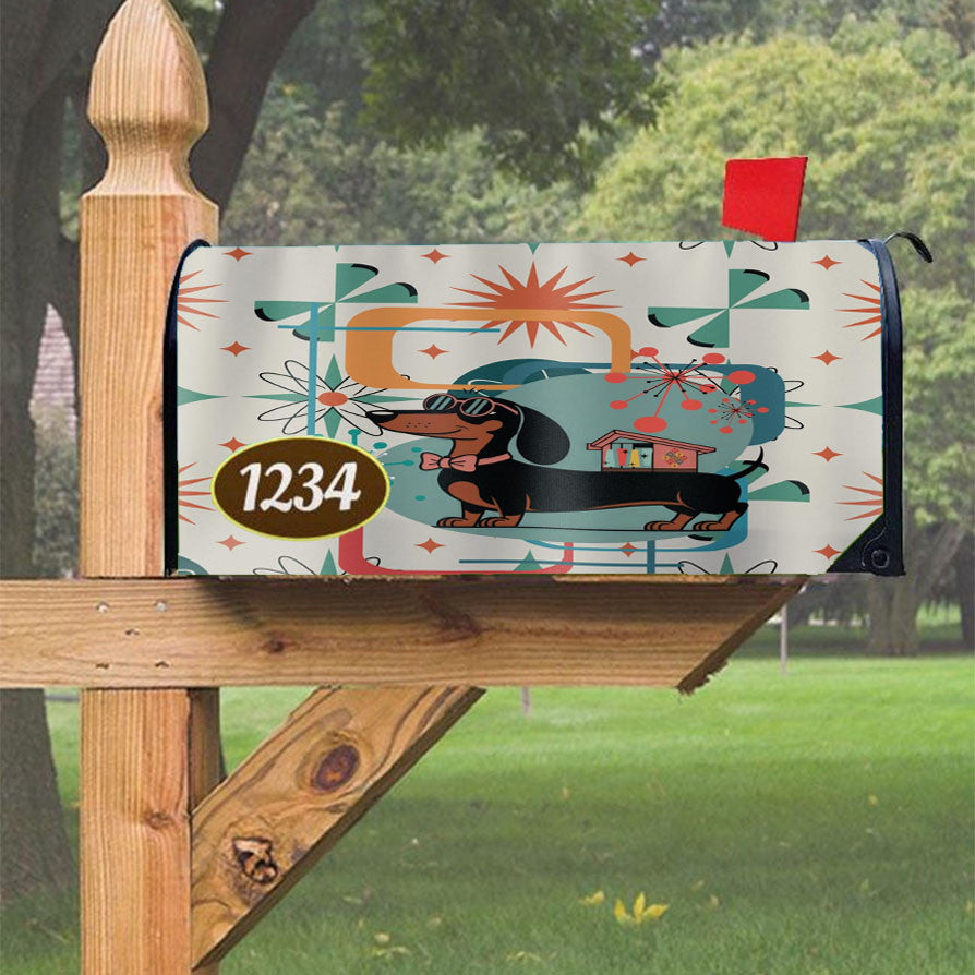 Mid Century Mod Dachshund Magnetic Mailbox Cover 18" X 21" Outdoor Decor