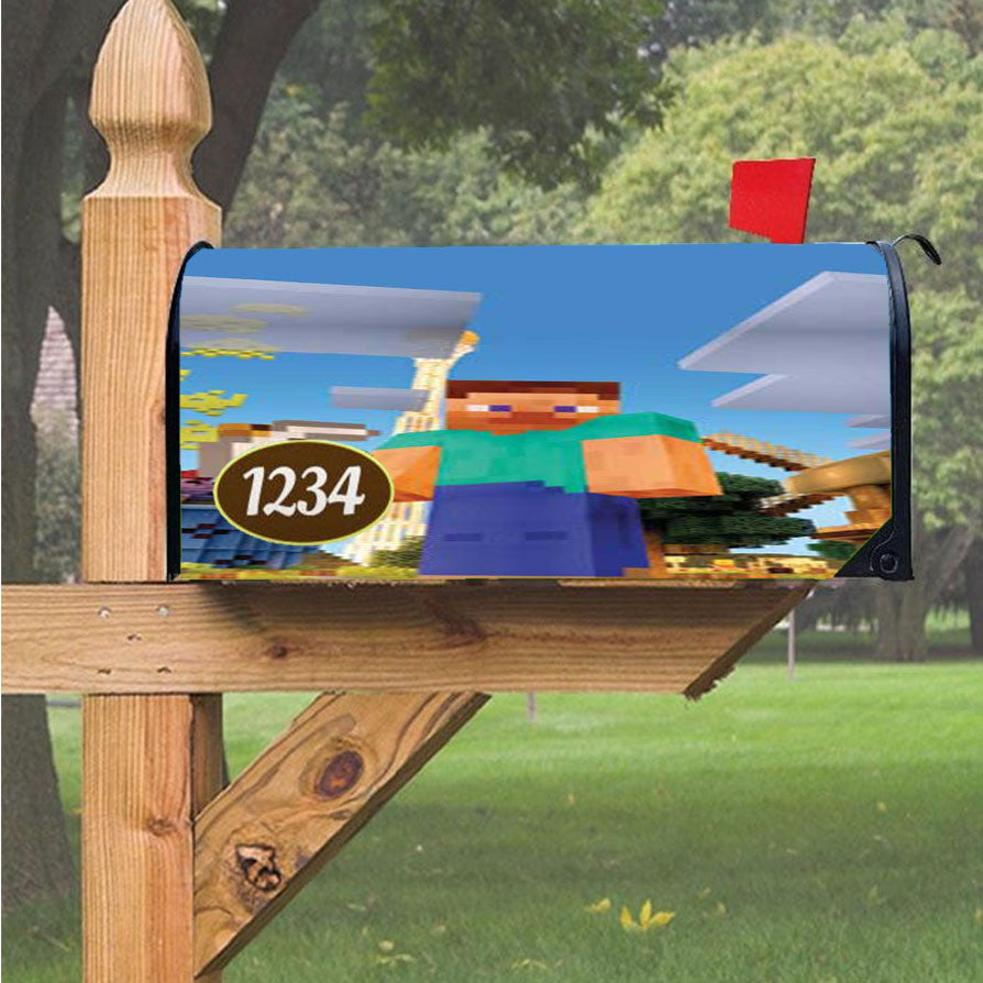Minecraft Construction Magnetic Mailbox Cover 18" X 21" Outdoor Decor