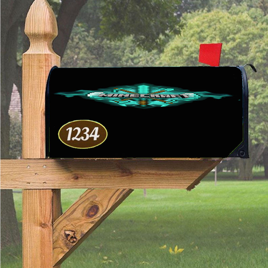 Minecraft Diamond Tools Magnetic Mailbox Cover 18" X 21" Outdoor Decor