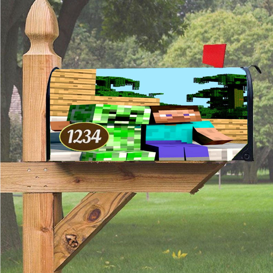 Minecraft Steve Creeper Magnetic Mailbox Cover 18" X 21" Outdoor Decor